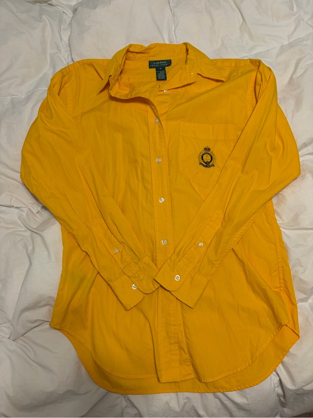 Ralph Lauren Yellow Long-Sleeve Button-Down Shirt with Embroidered Crest